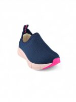 Tenis deportivo enterizo para niña en azul con detalles rosados, sin cordones y con suela antideslizante - Titinos Ref 6853-492