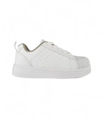 tenis escolar blanco con cordón y puntera de caucho para niño o niña marca Titinos