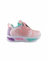 tenis rosados con velcro y luces para niña diseño Minie Mouse marca Bubblegummers