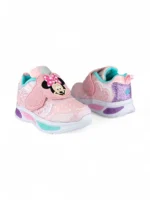 tenis rosados con velcro y luces para niña diseño Minie Mouse marca Bubblegummers