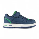 tenis casual con velcro y banda elástica para niño en azul oscuro con verde marca Titinos