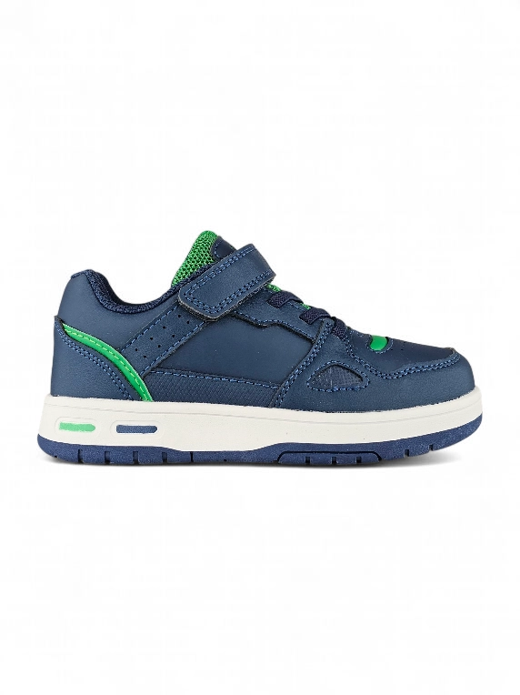 Tenis Velcro Niño Azul Verde Titinos - 6943-1046 (1) tenis casual con velcro y banda elástica para niño en azul oscuro con verde marca Titinos