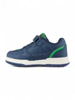 tenis casual con velcro y banda elástica para niño en azul oscuro con verde marca Titinos