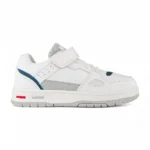 tenis casual para niño con velcro y banda elástica en color blanco con gris marca Titinos