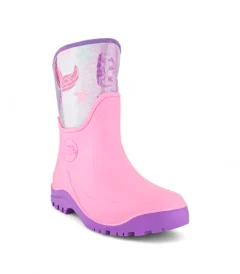 Bota de lluvia para niña color rosado con diseño de sirena, resistente al agua y de la marca Bubblegummers referencia 6762-15.