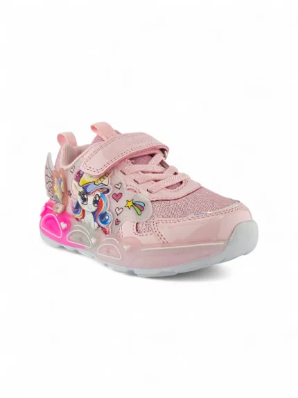Tenis para niña con diseño de unicornio, luces integradas y suela antideslizante marca Titinos referencia 7140-15.