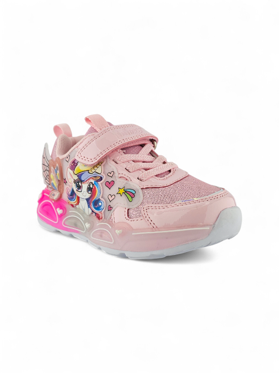 Tenis para niña con diseño de unicornio, luces integradas y suela antideslizante marca Titinos referencia 7140-15.